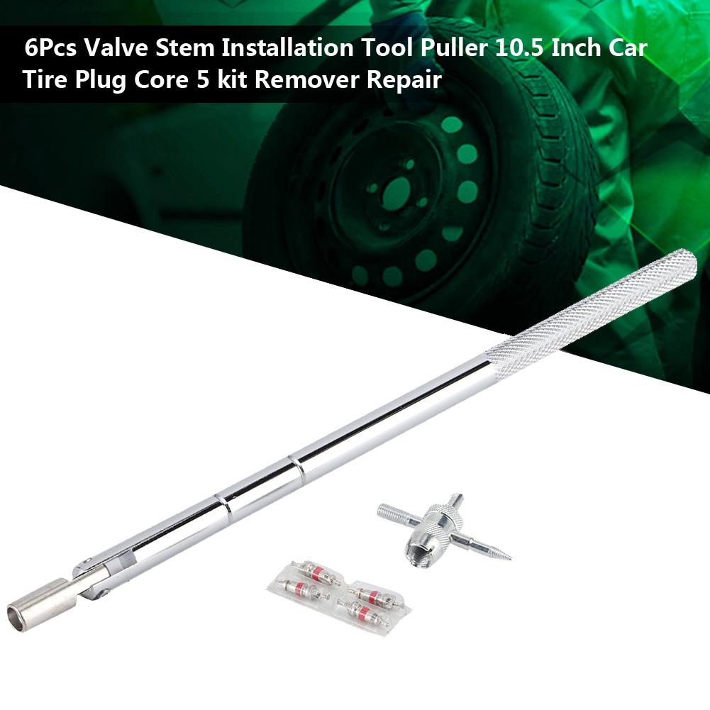 6Pcs Valve Stem Installation Tool Puller 10.5 Inch Car Tire Plug Core 5 Kit Remover Repair