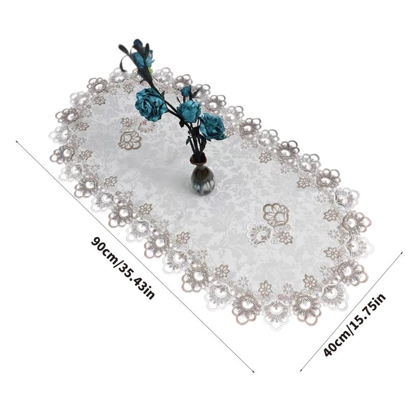 Stylish Coffee Table Cover Polyester Fabric Decorative Tablecloth Embroidery Flower Lace Doily For Dining Office Use