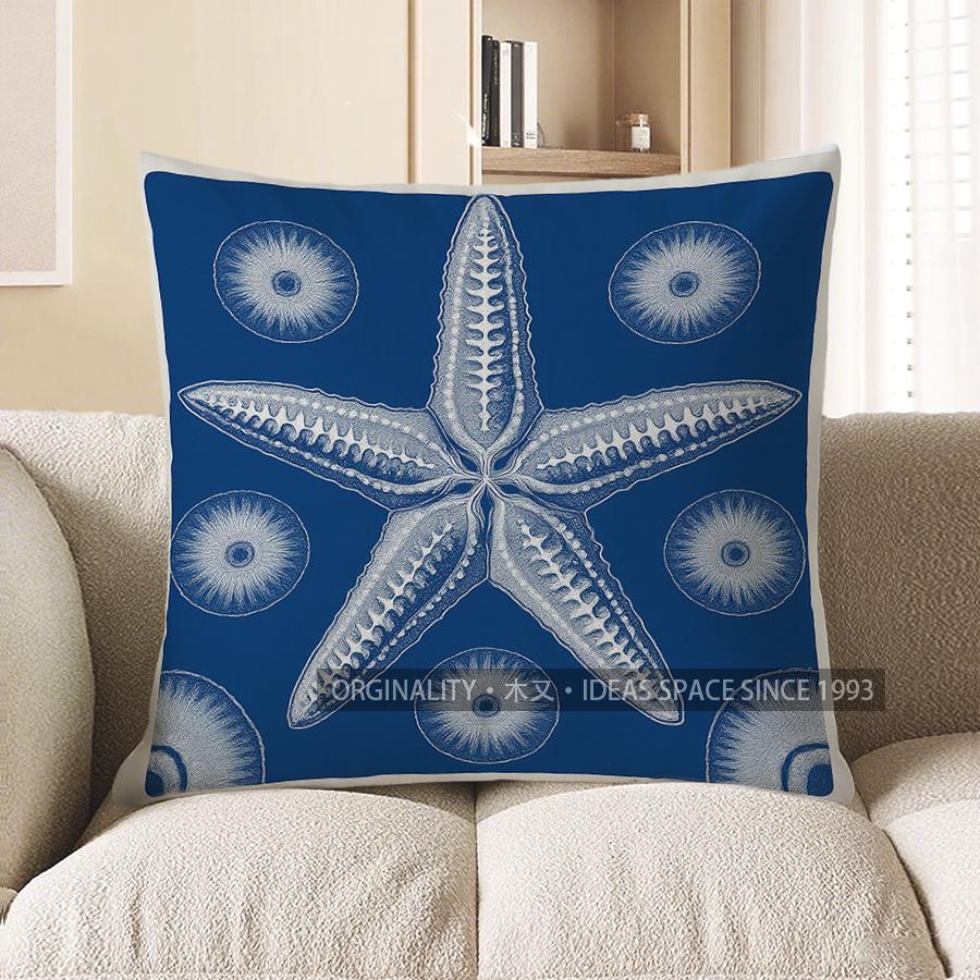 

Home Decor Blue Starfish and Spheres Decorative Pillow Cover Pattern Cushion Cover Suitable for Sofa Bedroom Car Pillow Cover 40x40cm