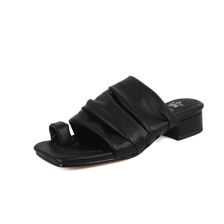 

Blogger recommendation~ Korean version of the design sense of flat-bottomed toe slippers 2025 summer new sheepskin pleated sandals female spot 39 чёрный