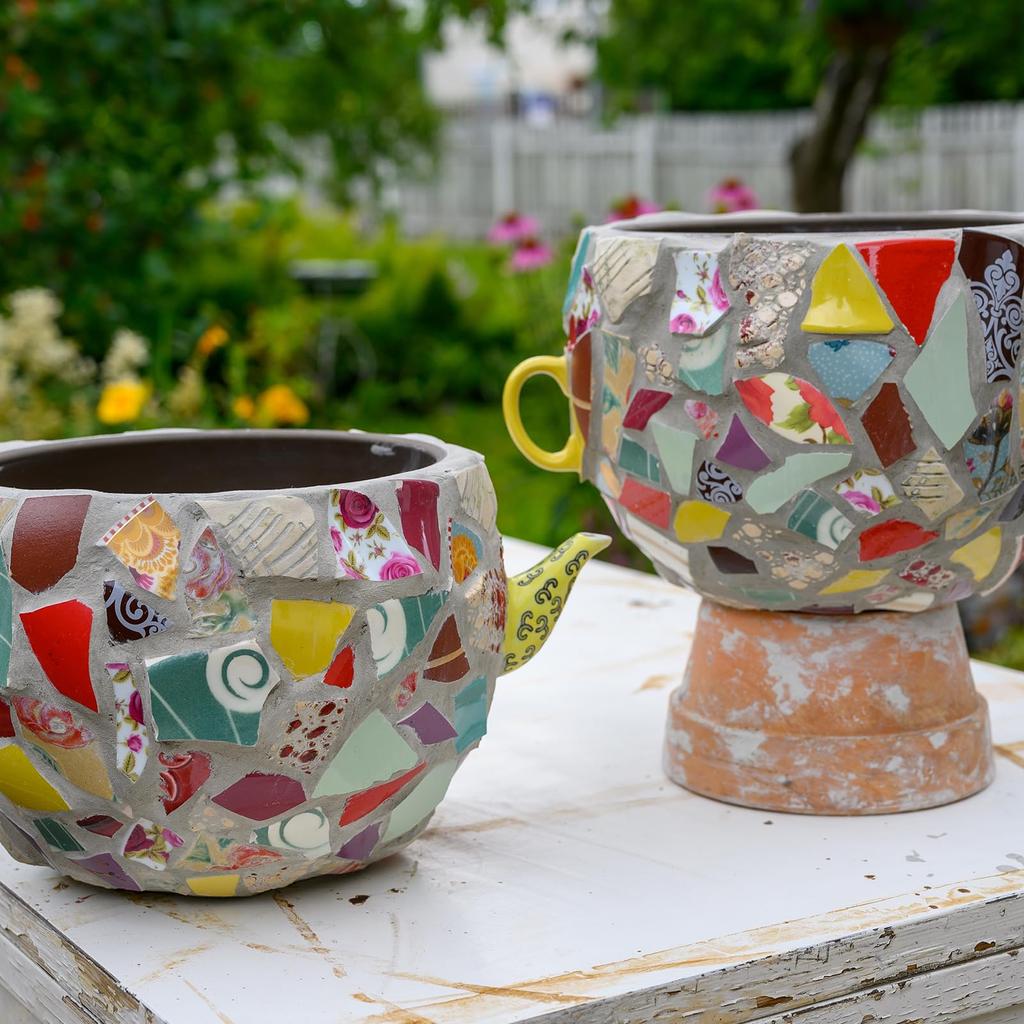 uxcell Craft Ceramic Mosaic Tiles 200g Round Blue and White Ceramic Mosaic Kit for Garden Paving Stone Cup Pads Set, Tiles,