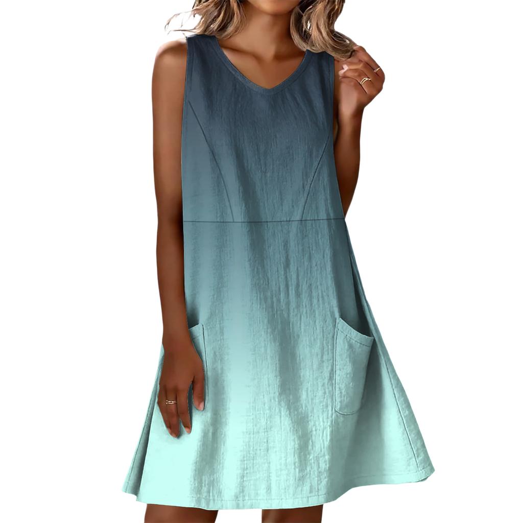 Abiti estivi da donna larghi per vacanze al mare casual senza maniche con scollo a V vestiti da sole con tasche vestito a canotta
