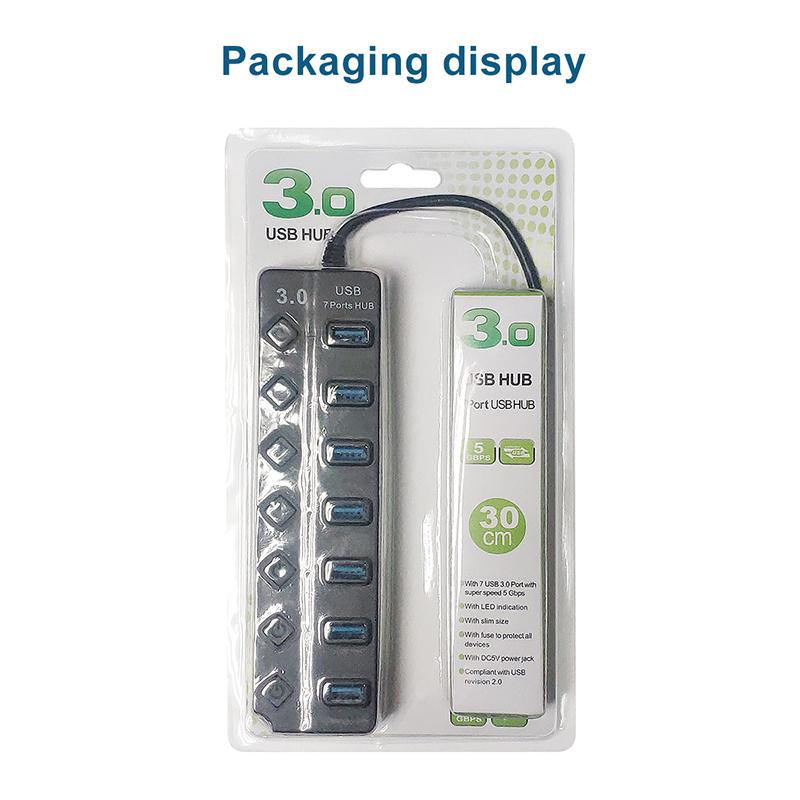 USB 3.0 Hub 7-Port Multi USB Splitter USB Hub, 5Gbps HighSpeed Data Transmission