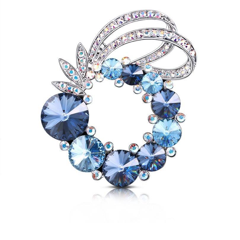 

Blue Crystal Copper Brooch: Luxury Corsage Pin & Scarf Buckle for Women синий