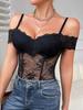 Trendy Black Lace See-Through Strappy Backless Bodysuit