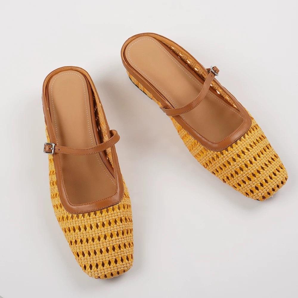 

Версия из овчины квадратный носок толстый каблук плетеные сандалии с внутренней платформой летние сандалии сумка голова пустые туфли-лодочки женские 35