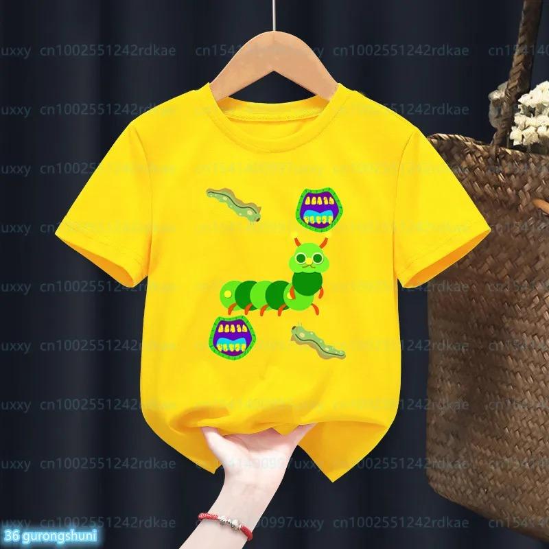 Newly Kids T-Shirt Funny The Very Hungry Caterpillar Cartoon Print Tshirts For Boys Summer Cute Boys/Girls Yellow Tshirt Top