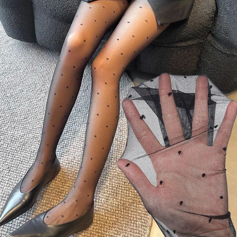 Sexy Dot Printed Women'S Tights Black High Waist Elastic Pantyhose Ultra-Thin Translucent Soft Leggings Anti-Hook Silk Socks