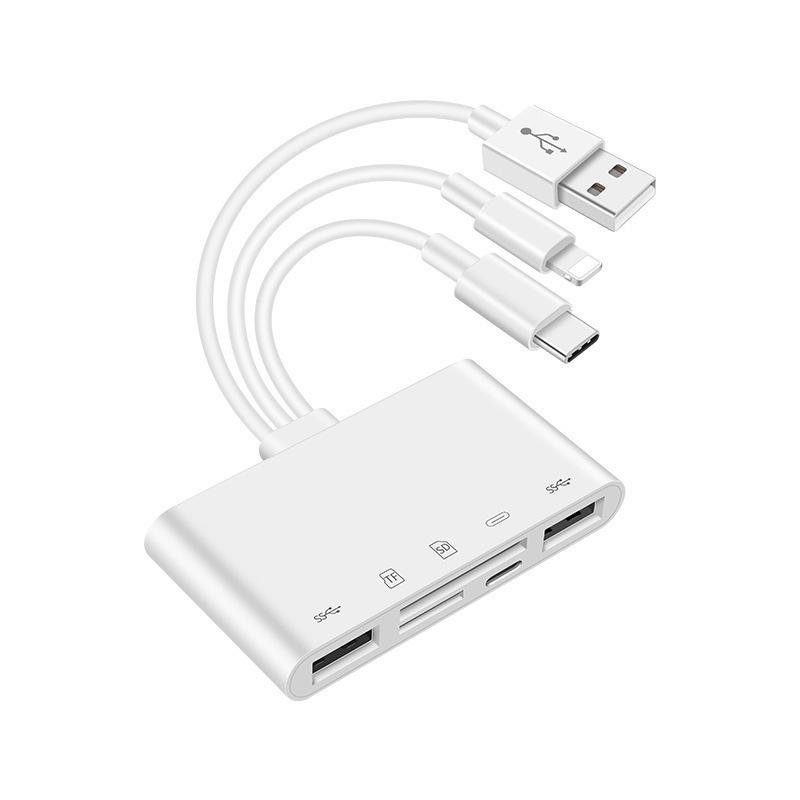 5-in-1 Type-C Card Reader: SD, USB, Apple, Android, OTG Compatible