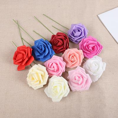 20Pcs Rose Artificial Flowers With Stem Foam Fake Roses Wedding Bouquet Centerpieces Decoration Birthday Party DIY Gift Craft