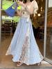 High-Waist A-Line Plaid Skirt with Lace Trim, Plus Size