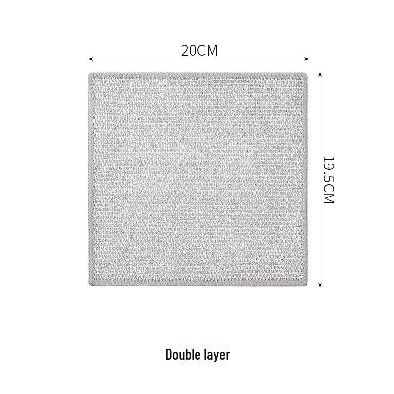 Doppelseitiges Geschirrtuch aus silbernem Stahldraht: Antihaft-Öl, Küchenherd- und Topfreiniger als Ersatz für Stahlwolle.