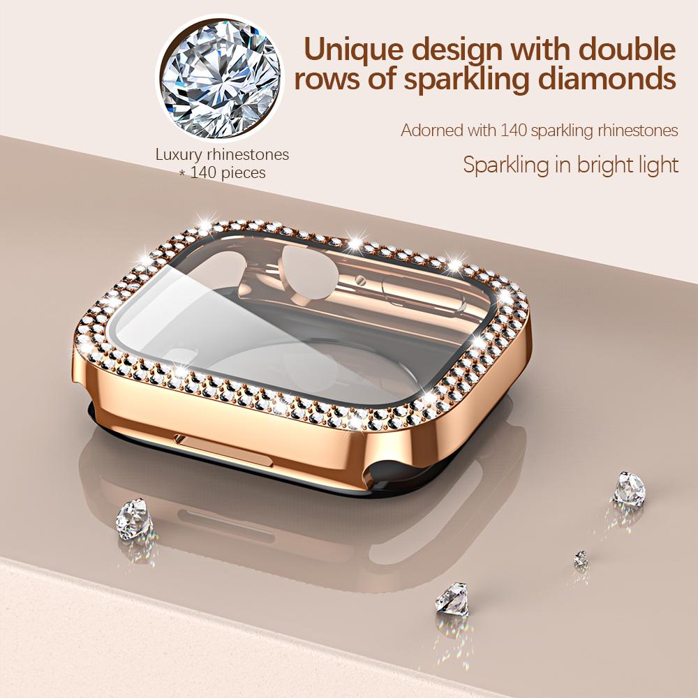 Bling Glas+Hülle für Apple Watch Case 49mm 45mm 41mm 40mm 44mm Diamant Bumper+Displayschutz Iwatch Series Ultra 8 7 6 5 SE 4