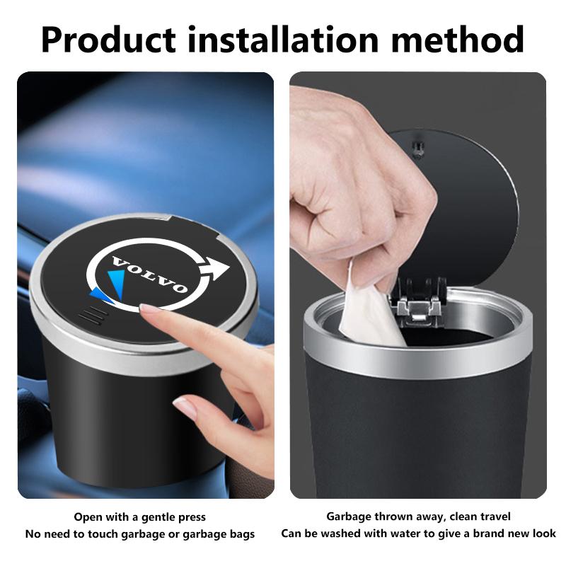 Car Center Console Storage Trash Can Cup Holder Garbage Bin For Volvo AWD XC60 S40 XC40 XC90 C30 C70 S60 S80 S90 T6 V40 V50 BO7