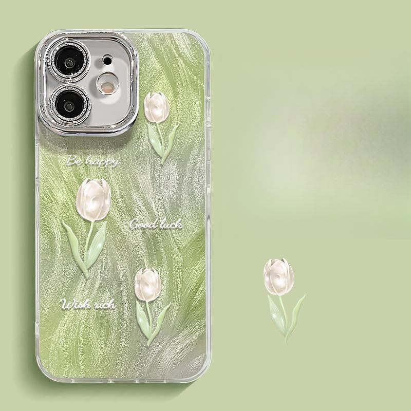 Tulpen Geeignet für Apple 16pro Federgarn Handyhülle 15 Vollabdeckung Linsenfolie 14 Frühling und Sommer 13 Sturzsicher 12 Nische 8