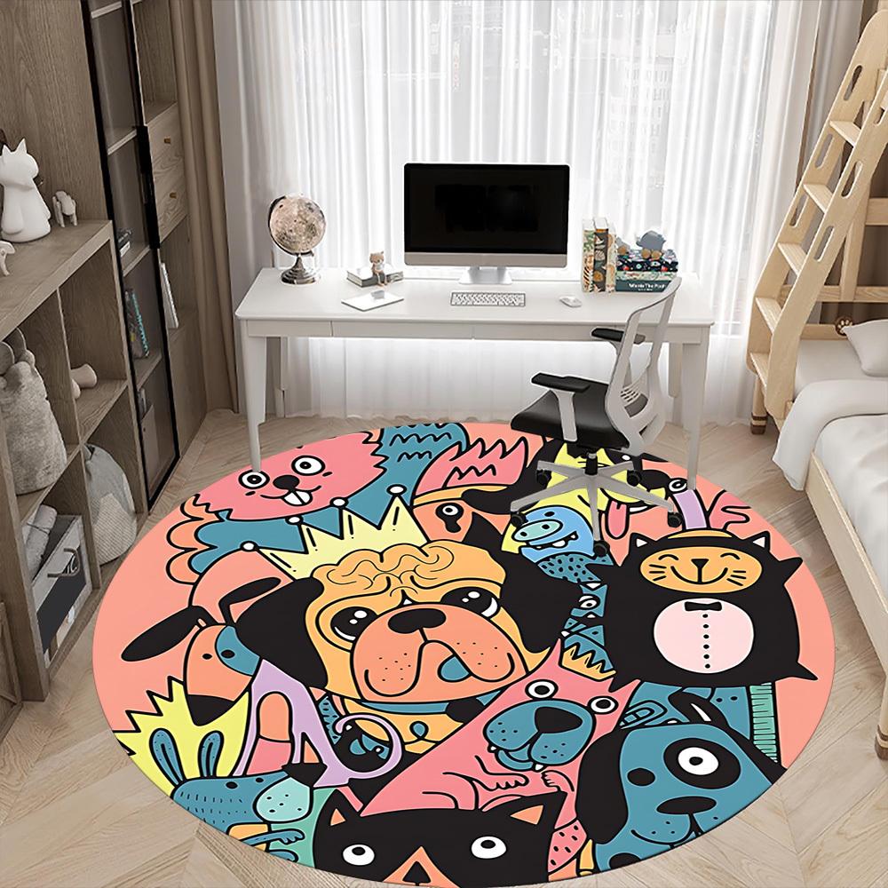 1pc Pug Party Office Round Area Rug, Mat Suitable ForOffice, Under Office Chairs Bedroom Living Room Home Decor, Room Deco