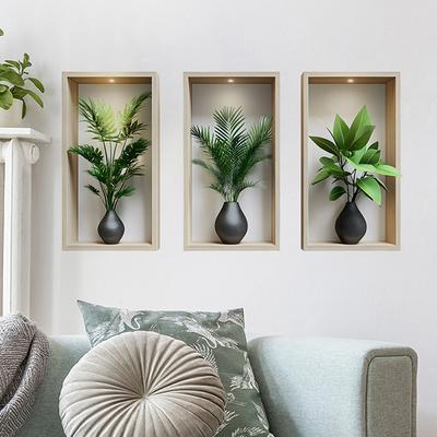 Green Plants Wall Sticker Potted Mural Simulation Painting For Living Room Home Decor Background Wall Art Removable Decals