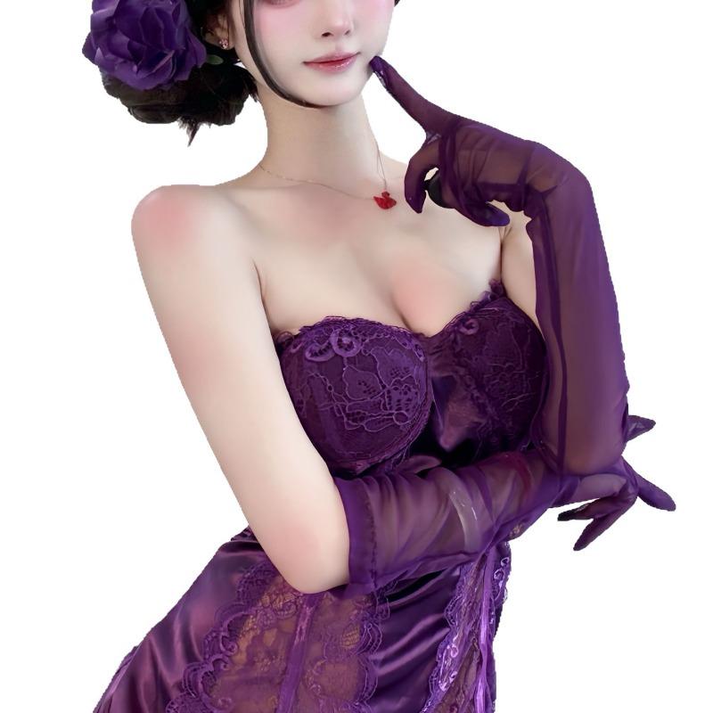 Sexy Underwear Accessories, Sexy Mesh Gloves, Lace Accessories, Long Sleeves, Purple Charm Qqny Pure Desire Charm