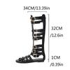 Calf High Women Gladiator Sandals Flat Heel Lady Party Shoes Large Small Plus Size 30 48