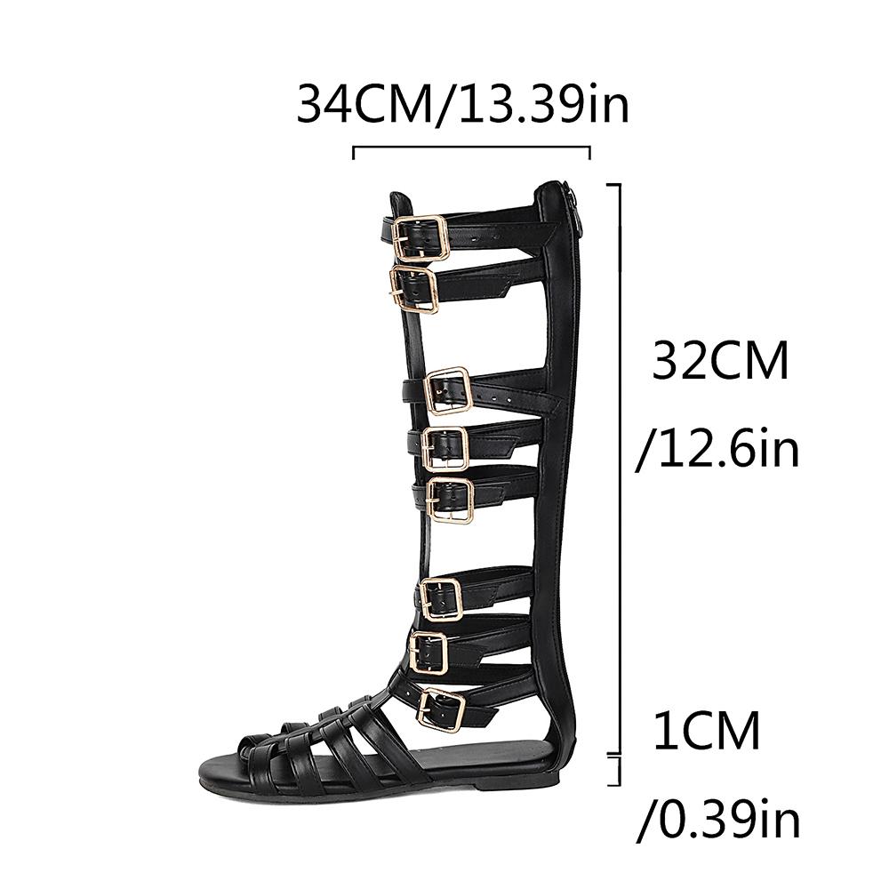 Calf High Women Gladiator Sandals Flat Heel Lady Party Shoes Large Small Plus Size 30 48