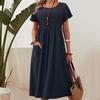 Mid-length Dress, Summer Cotton and Linen Skirt, Pleated Design, A-line Skirt, Large Size Loose