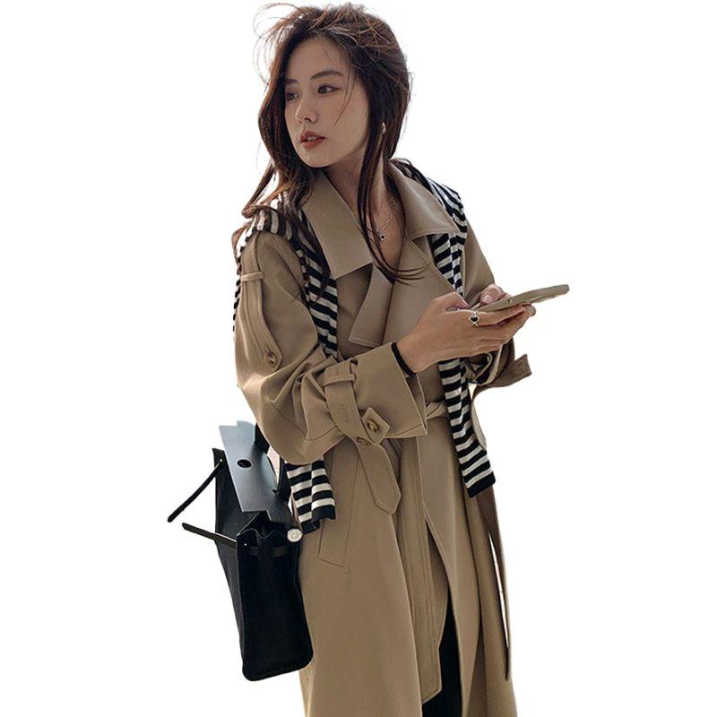 2026 Korean Style Long Drape Trench Coat - Elegant White for Spring & Autumn