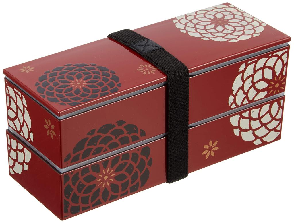HAKOYA Slim Square Bento 50462 Two-Tiered Box, Red, Hyakka,