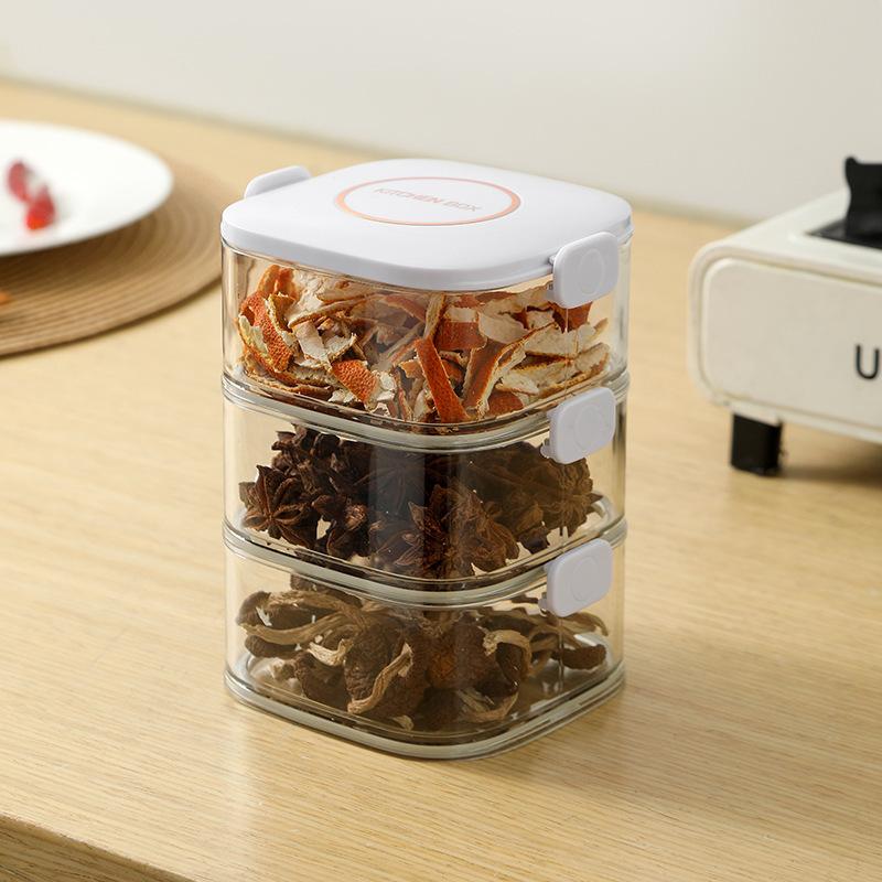 Multi-layer Seasoning Sealed Jar Storage Box, Kitchen Dried Chili Peppers, Sichuan Pepper, Star Anise and Condiments Separate Packaging Storage Box