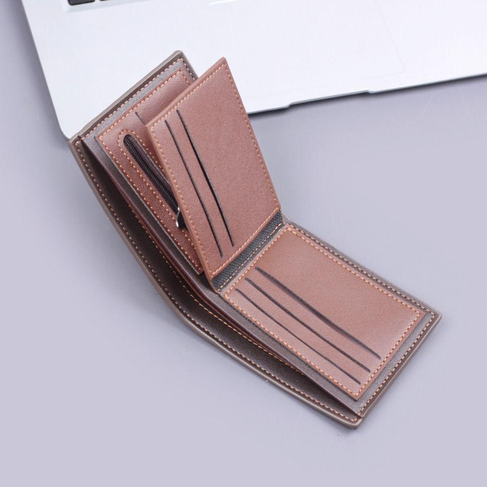 PU Leather Men's Short Wallet Two Fold Design, Black/Coffee Retro Style, Coin Purse with  ID Card Holder, Suitable for Men