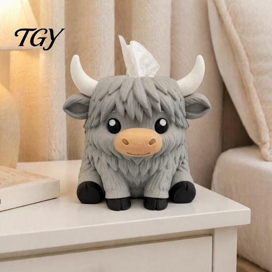 Matte Texture Yak Figurine Holder Simulated Highland Tissue Box, Cute Decorative Paper Dispenser, Waterproof Animal Shape Table Ornament PETG Storage