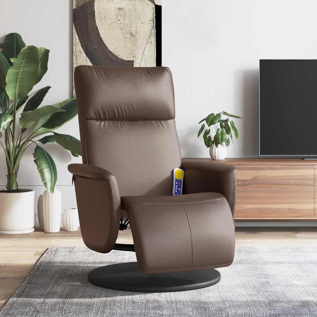 Foldable Massage Armchair with Footrest, Brown, Faux Leather
