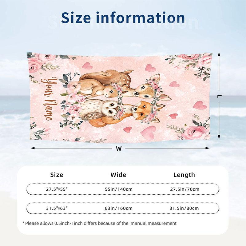 Floral Garden Theme Beach Towel Personalized Custom Name & Text Soft Quick Dry Beach Towel for Swimming Travel