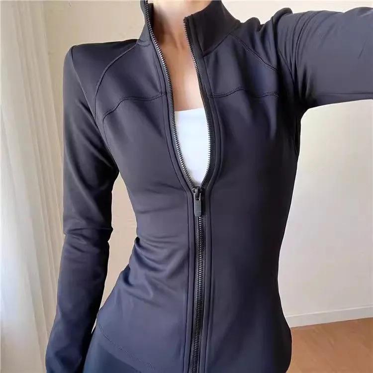 Dámská rychleschnoucí sportovní bunda se stojáčkem a zipem - Dlouhý rukáv, Přiléhavý fitness top pro běh a jógu (Podzim zima)