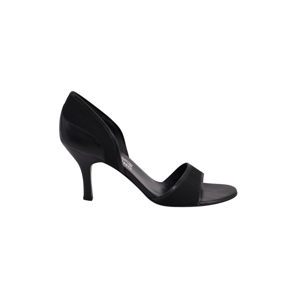 

Salvatore Ferragamo Open Toe Mid Heel Pumps In Black Leather Black US 8