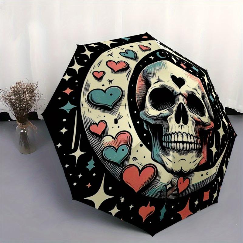 1pc Skull & Moon Automatic Opening and Closing Umbrella - Suitable for Various Occasions, Outdoor Activities, Lightweight and Durable Automa