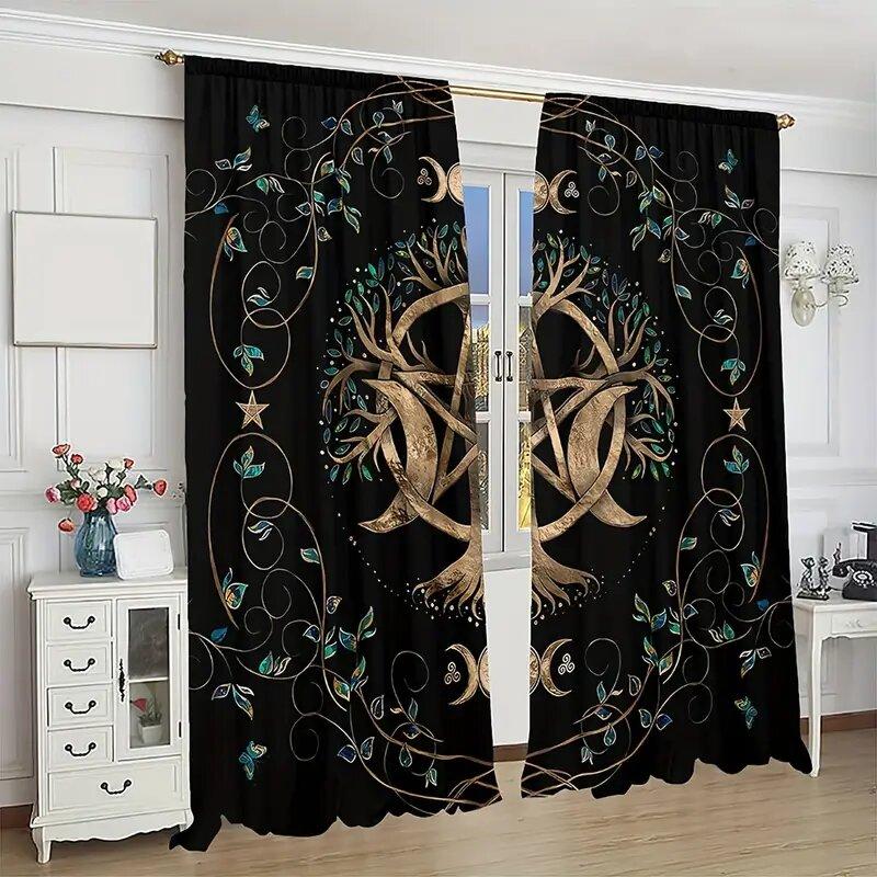 Life Tree Vine Pattern Printed Tarot Card Curtains Window Decoration Home Room Curtain Made Of Polyester