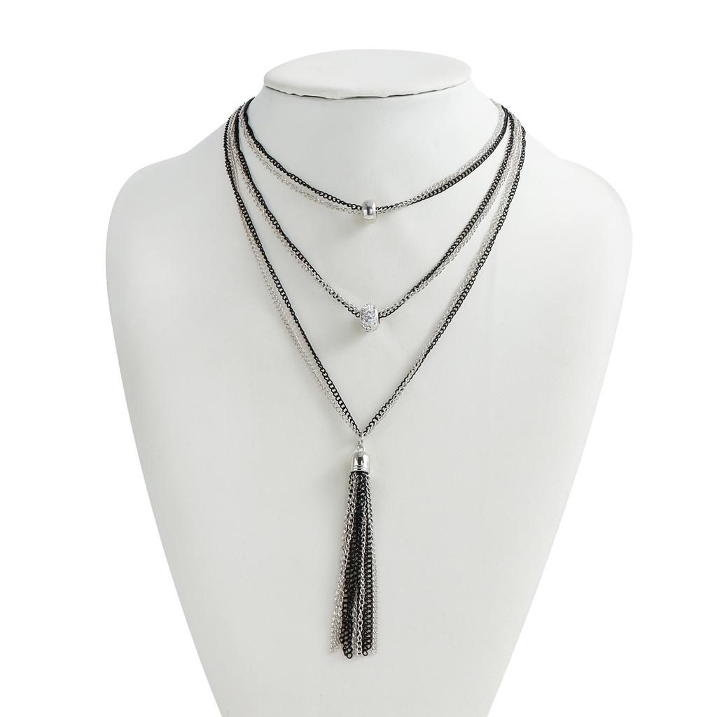 Necklace 1PC Crystal Diamond-encrusted and Fashionable Women's Multi-layer Collarbone Chain Retro Long Tassel Women's Light Luxury Accessories