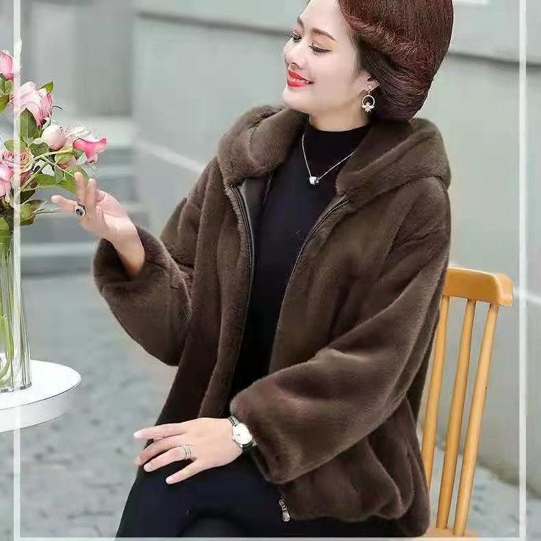 Pelzmantel Winter Damen Nerz Samt Jacke Hohe Qualität Oberbekleidung Kapuzen Nerzmantel Baumwollgepolsterte Jacke Damen