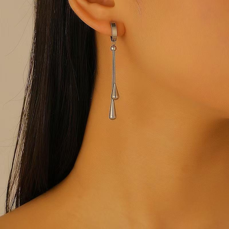 Gold Plated Tassel Teardrop Drop Earrings, Minimalist Snake Chain Hoop Dangle Earrings for Women