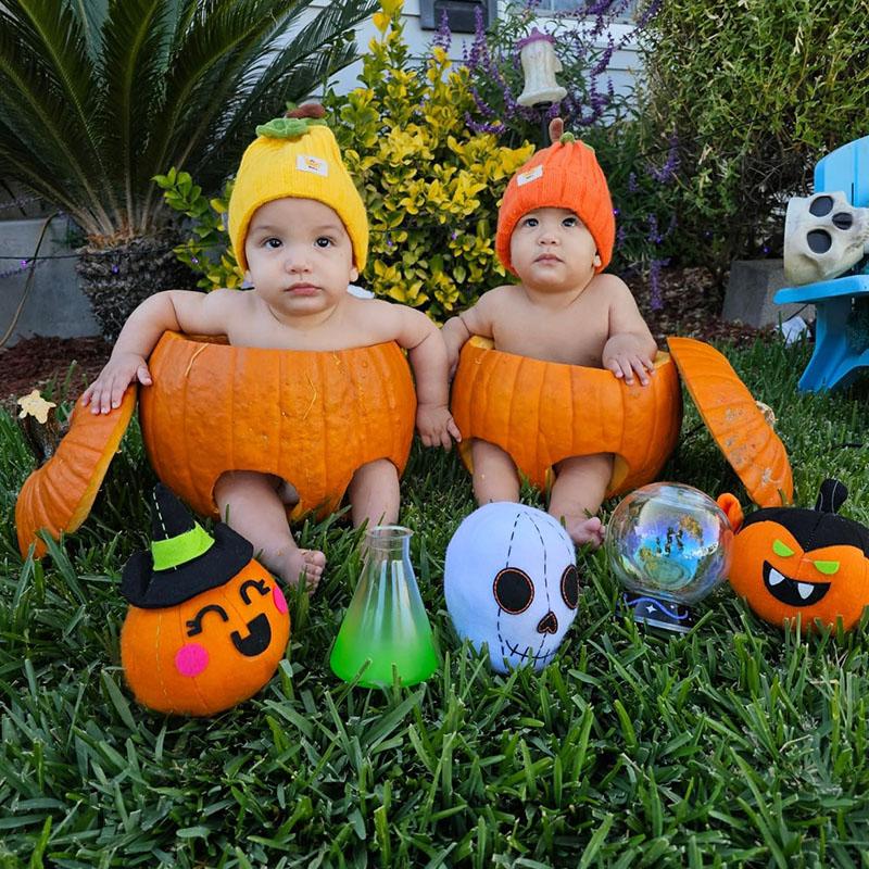 Children'S Pumpkin Animation Super Cute Hat For Autumn And Winter Warmth And Cold Protection Knitted Hat With Head Cover