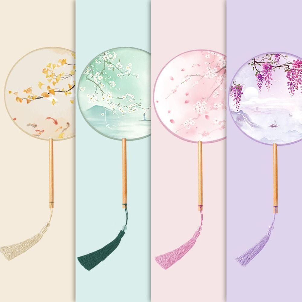 Klassischer Chinesischer Stil Chinesischer Stil Fächer Handheld Quasten Stickerei Fächer Runder Blumendruck Seidenfächer Fotografie Requisite