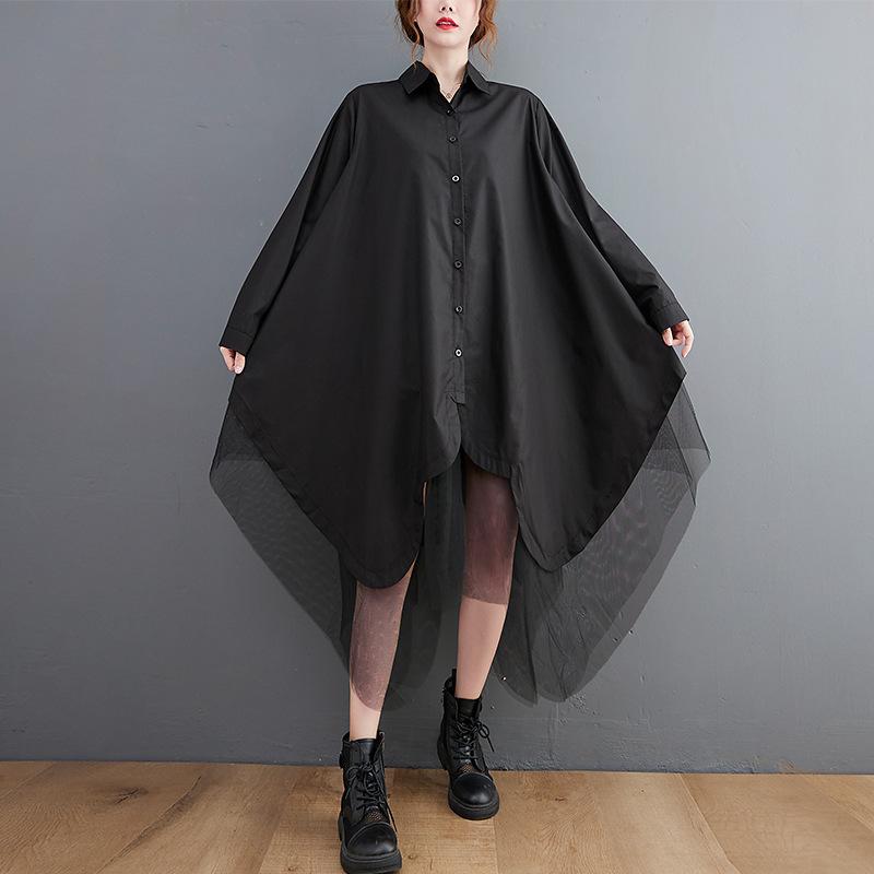 

Корейский Большой Свободный Имитация Двойки Большой Клеш Неровная Сборка Двухслойная Сетка Рубашка Юбка One size чёрный