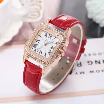 Fashionable Casual Ladies Watch Spot Set Auger Ms Roman Square Watch Women Watch Female Skin with Table