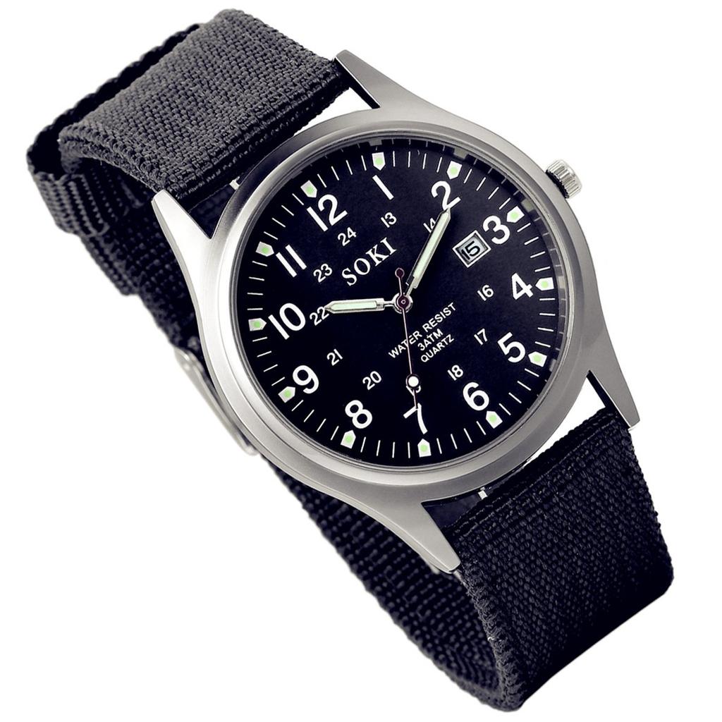 Watches Military Calendar Luminous Analog Waterproof Nylon Strap Simple Large Dial Simulated Quartz Watch Fashion Watch Birthday Christmas Day Gift