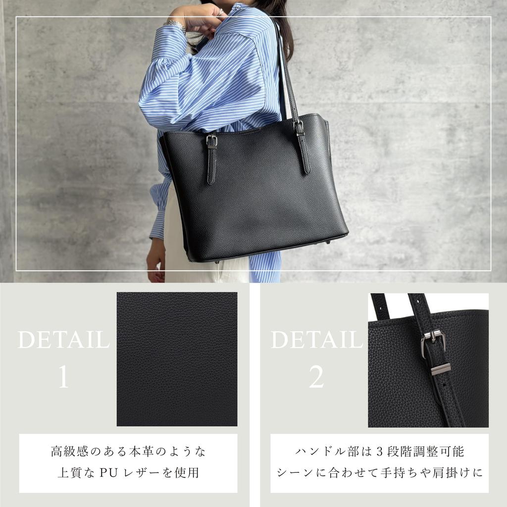 Tote Business A4 Fits Square PU Italy [Gussio Italy] High-Quality Bag, Bag, Self-Standing, Size, 14-inch Laptop, Shape, Leather, Water-Repellent,