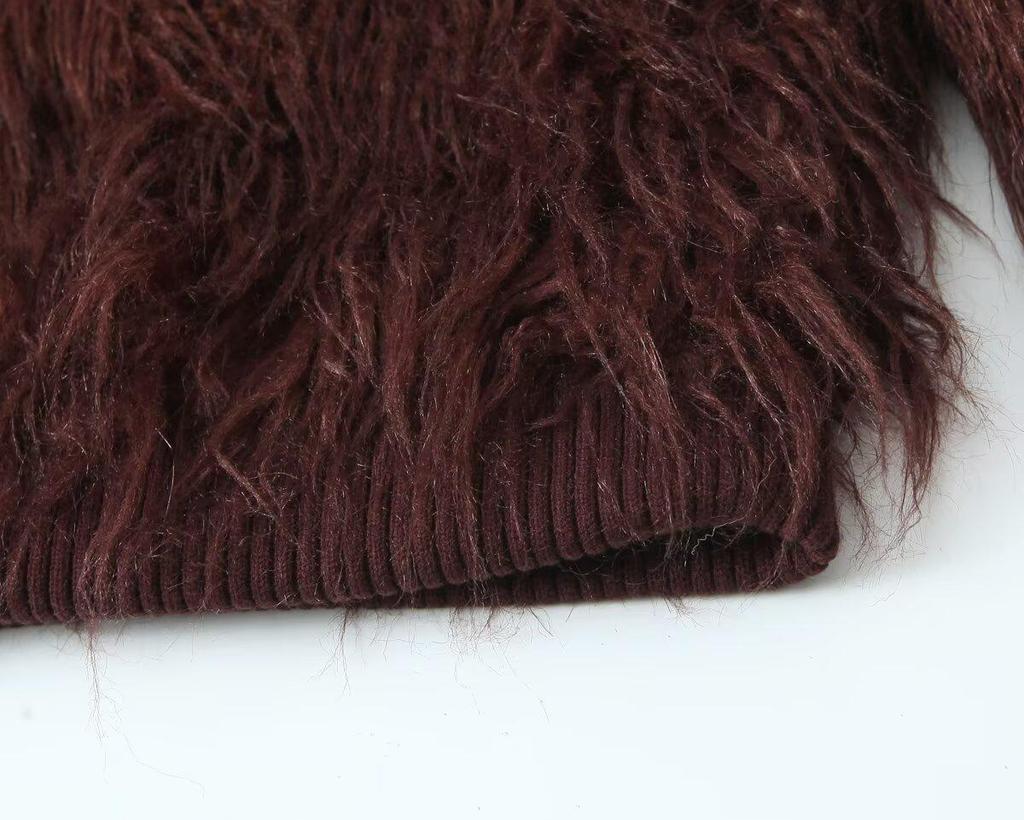 European & American Women's Spring 2025 Faux Fur Knit Cardigan