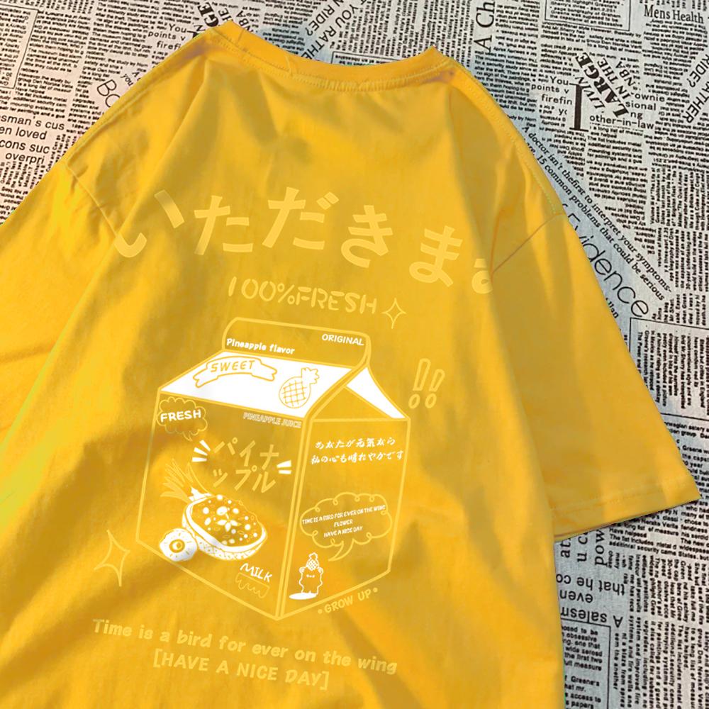 

100% Fresh Pineapple Juice Time Is A Bird For Ever On The Wing Men Tshirt Casual Top Cotton Breathable T-Shirt Soft Loose Tees M