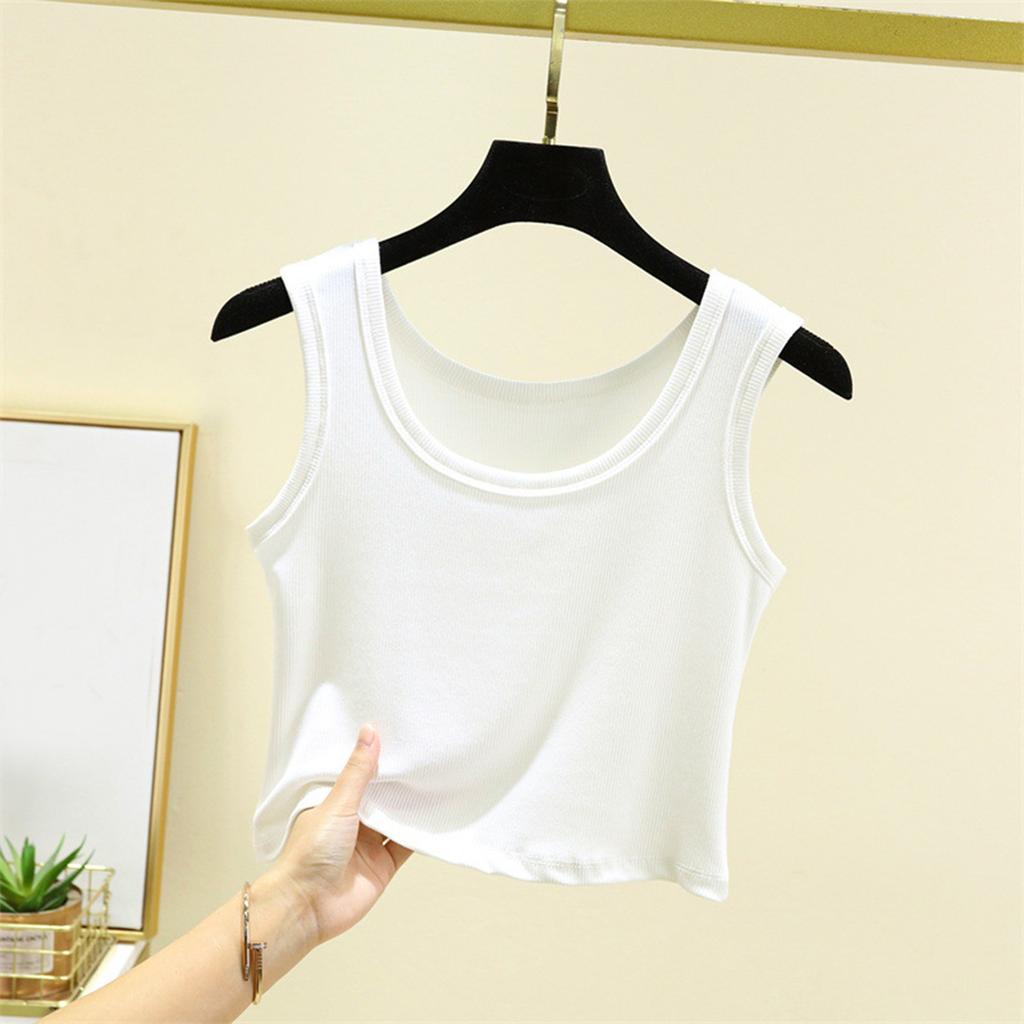 Women's Casual Summer Short Vest Knitted Thread Inner Bottom Sleeveless Solid Color Thin Top
