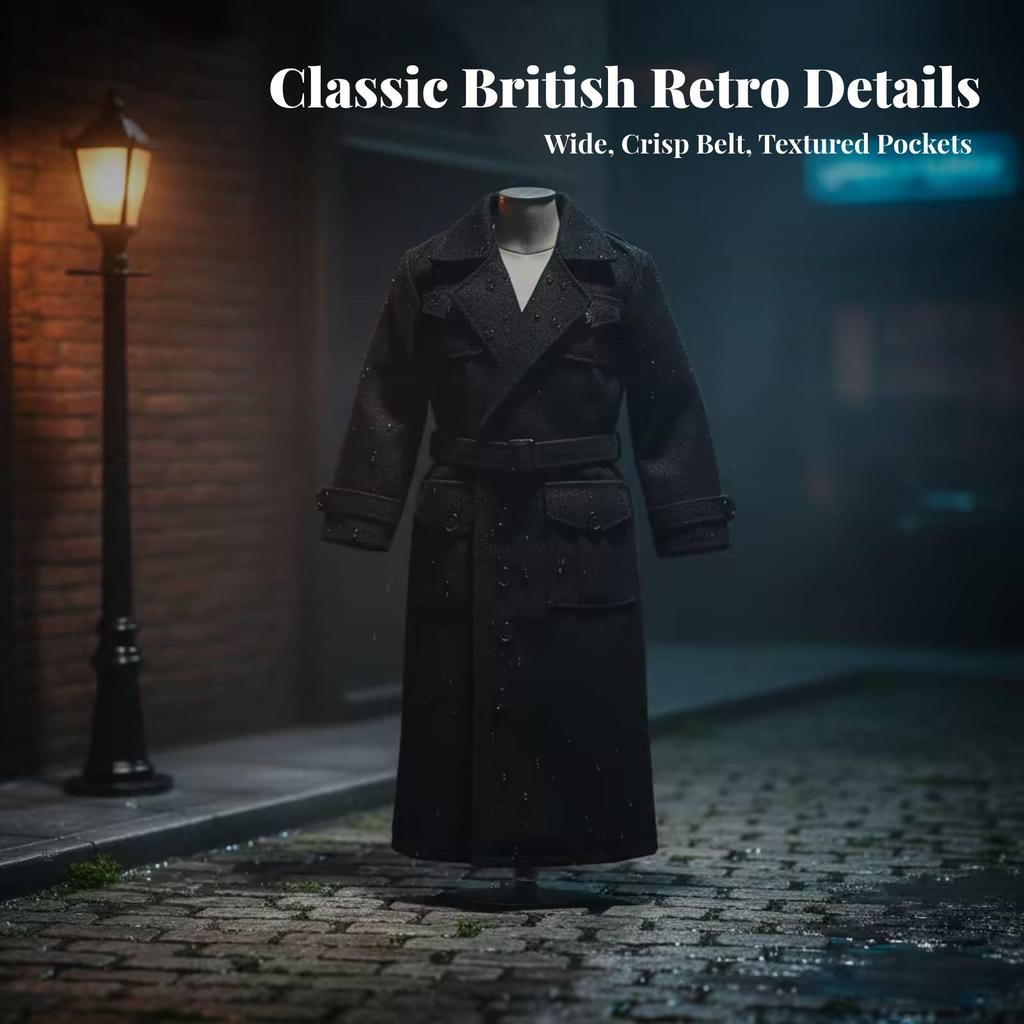1/6 Scale Trench Coat Waist Belt Black Figure Outerwear