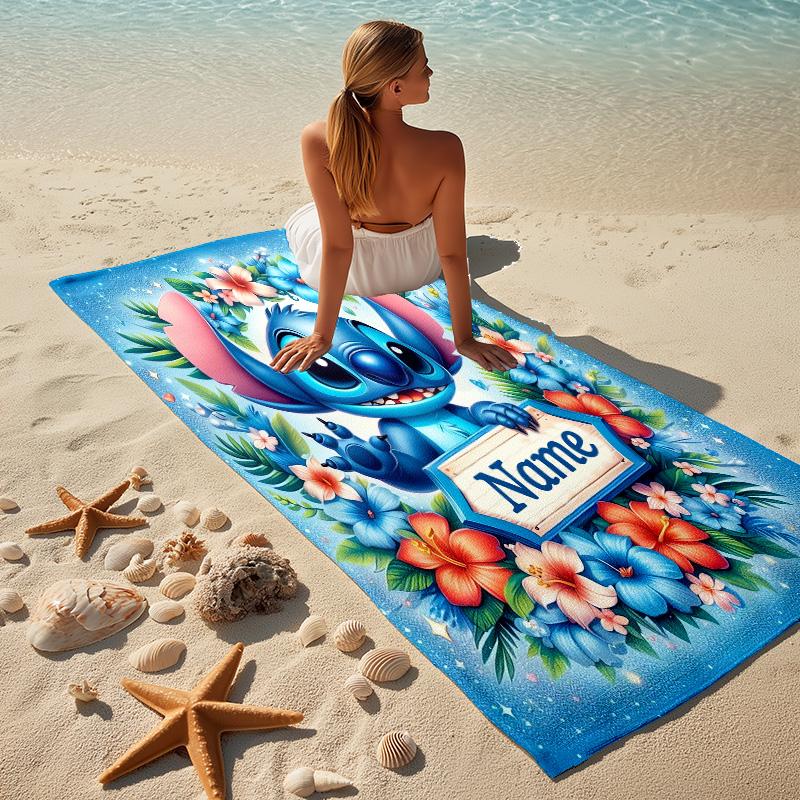 Custom Name Halloween Stitch Stylish Digital Printing Beach Towel Quick‑Drying Absorbent Blanket for Beach Pool Gym Travel